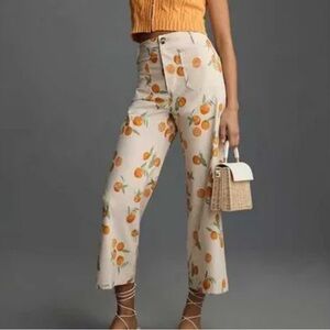 Anthropologie Maeve Colette Pant Orange Print wide Leg.